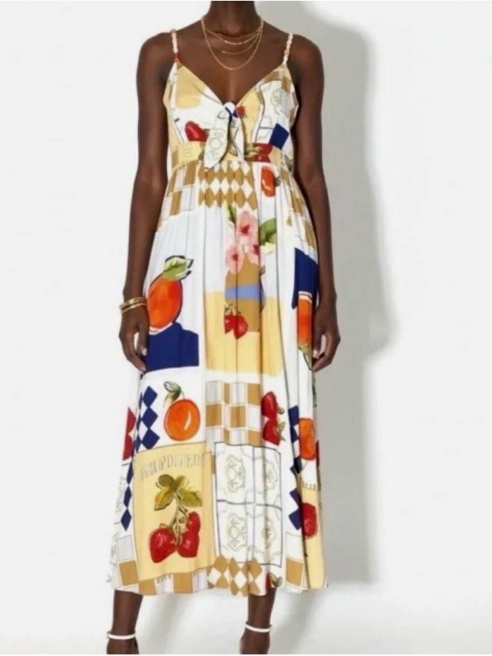 Caroline Constas womens White Champ de Fraises Linen Long Maxi Dress size Small